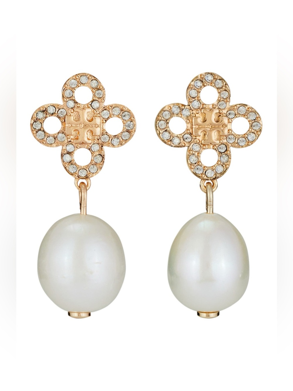 NWT TORY BURCH Cultured Gold Pearl Drop Earrings-White Pearls.